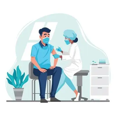 A doctor consulting a patient with a friendly smile, representing free medical consultation service.