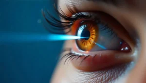 A realistic view of an Indian patient undergoing LASIK laser eye surgery in a modern Pune eye hospital with advanced technology used for vision correction.